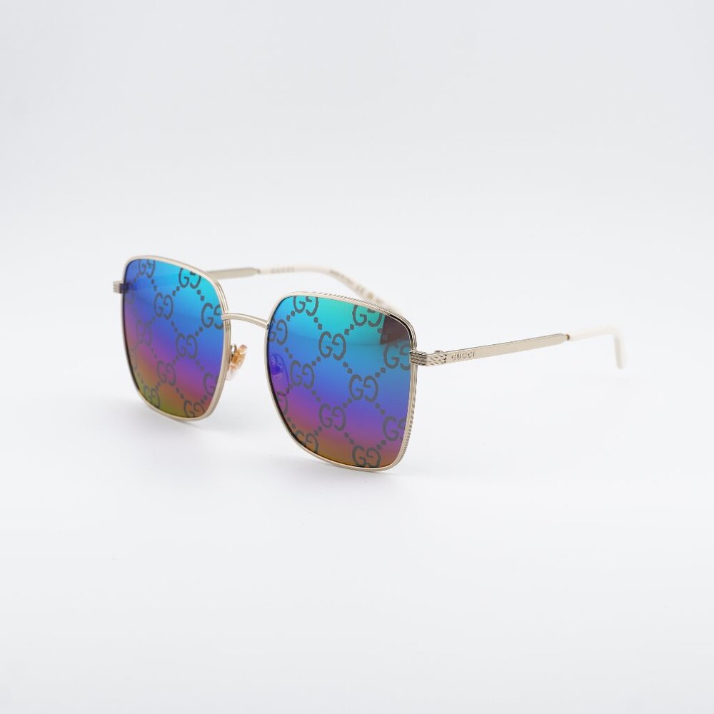 Gucci GG0802S 004 Sunglasses Gold Square Frame, Multicolor Lenses